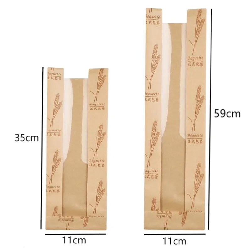 100 Pieces Kraft Paper Long Bread Bags with Transparent Window, Waterproof & Oil-Resistant Food Packaging for Bread, Pastries, Party Favors, Birthday, Xmas, Bakery & Gift Wrapping 5