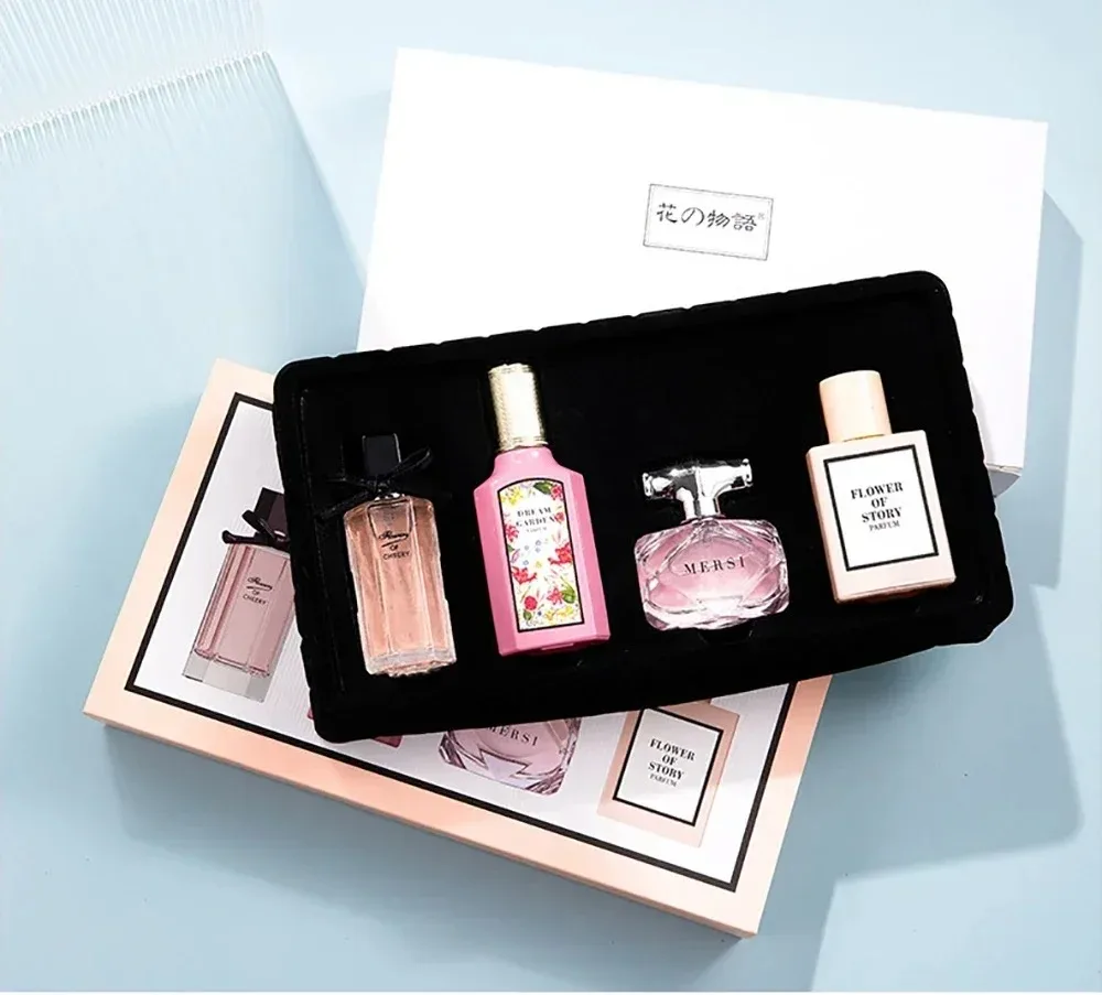 Luxury 4-Piece Perfume Bottle Set with Gift Box – Multi-Material Crystal, Glass, Acrylic, Ceramic, Wood & Metal Containers with Weighted Base, Satin-Lined Rigid Packaging for Elegant Display, Travel, and Premium Gifting 2