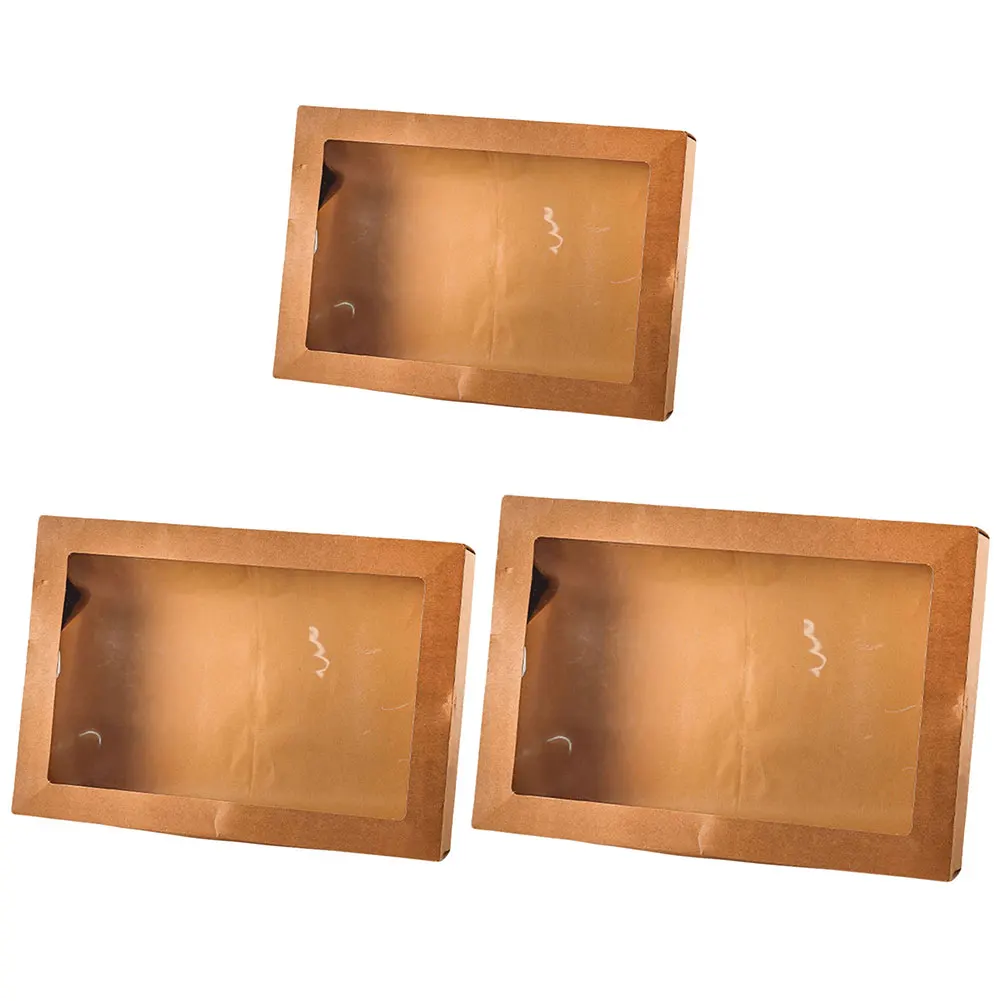 2Pcs Disposable Picnic Lunch Box Food Containers with Lid, Kraft Paper Bento Box for Fried Chicken, Salad, Cake, Takeout, Outdoor Camping, Birthday Party Supplies, Corrugated Paper Takeaway Packing Box 2