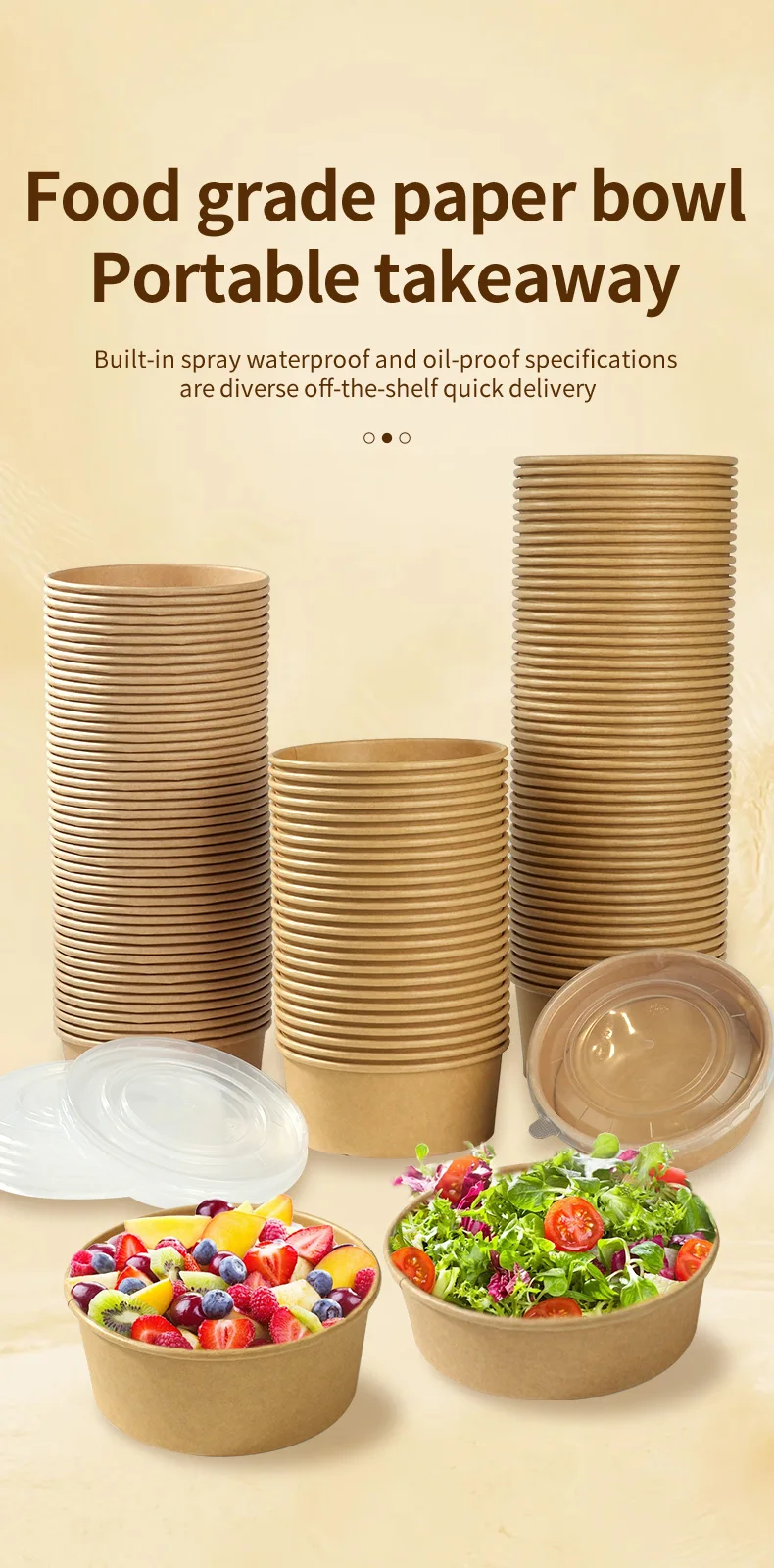25pcs Kraft Paper Round Bowls Lunch Box Bento Box Food Containers with Lid Disposable Takeaway Soup Salad Noodles Meal Prep Eco-Friendly Food Storage for Picnic Party Travel