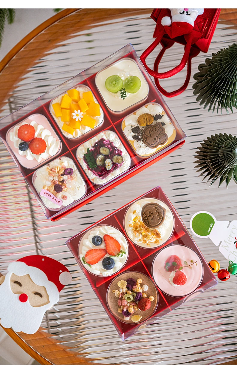 Premium Transparent Mousse Cake Box Set with Handle, 4/6/9 Grid Options, Perfect for Mini Pastries, Small Cakes, Gift Giving, New Year Celebrations, Party Favors, Baking Presentation, Elegant Dessert Packaging 5