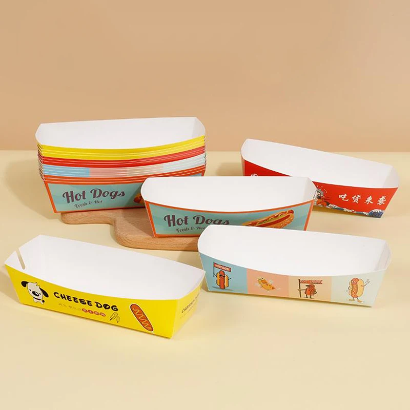 100PCS Disposable Hot Dog Boxes Paper Food Trays | Foldable Takeout Catering Containers for Sandwich, French Fries, Snacks | Eco-Friendly Party Serving Tableware for BBQ, Events, Festivals 3