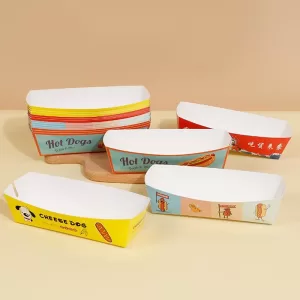 100PCS Disposable Hot Dog Boxes Paper Food Trays | Foldable Takeout Catering Containers for Sandwich, French Fries, Snacks | Eco-Friendly Party Serving Tableware for BBQ, Events, Festivals