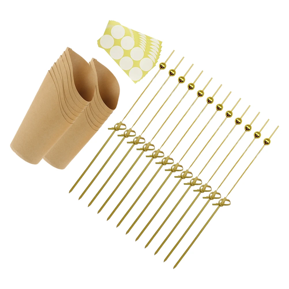 1 Set Kraft Paper Snack Cups with Bamboo Picks and Label Sheets, 12oz Disposable French Fries Holders Popcorn Candy Dessert Food Containers for Birthday Wedding Party Supplies and Takeout Packaging 4