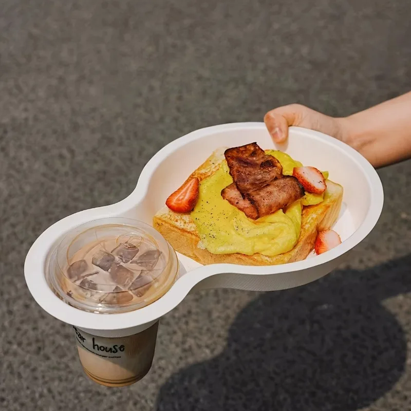 50/60pcs Disposable Hot Dog Food Trays with Dual Compartments and Beverage Cup Holder, Eco-Friendly Paper Plates for Snacks, Meals, Picnics, Parties, and Catering 4