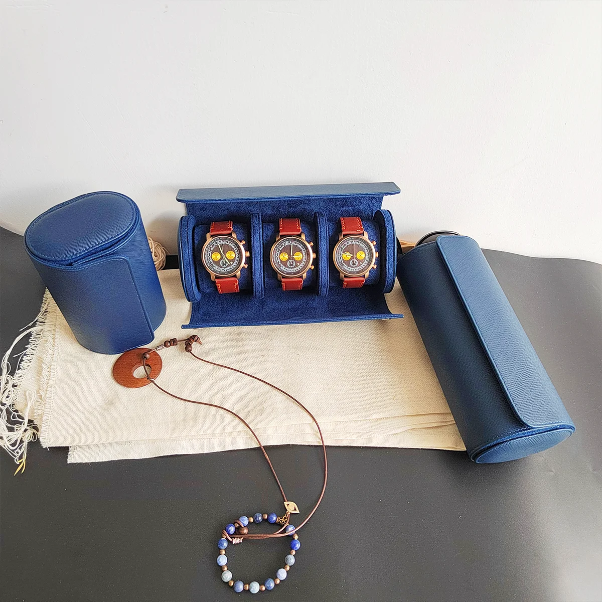 Travel Watch Organizer | Premium Genuine Leather Custom Watch Roll Case for 1/2/3 Watches, Personalized Engraved Travel Organizer Box for Men, Portable Luxury Watch Storage Display Holder with Soft Lining, Compact Gift Watch Case 8