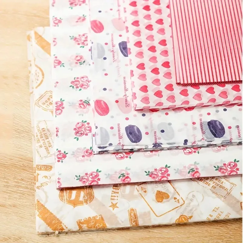 100pcs Colorful Patterned Greaseproof Wax Paper for Food Wrapping – Baking, Sandwich, Hamburger, Snack Basket Liners – Disposable Eco-Friendly Kitchen Packaging Paper for Parties, Cafes & Home Use 5