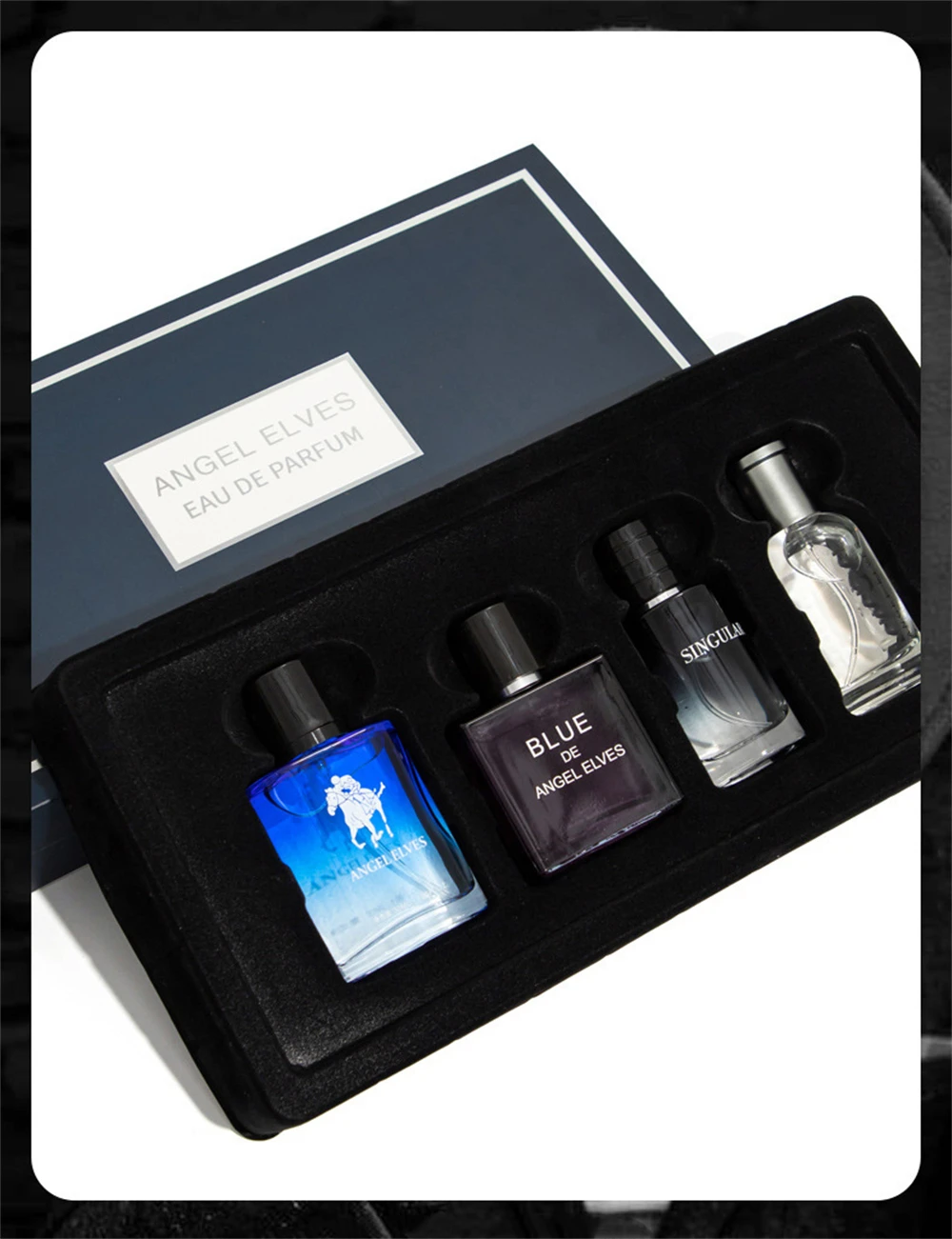 Luxury Empty Perfume Bottle Set with Gift Box – 4 Refillable Men’s Containers, 120ml Total, Glass / PET / Acrylic / Metal Bottles with Alloy, ABS, or Wood Caps, Premium Paperboard, Kraft, or Recycled Box with Matte, Glossy, or Embossed Finish, Velvet, Satin, or EVA Foam Interior 1