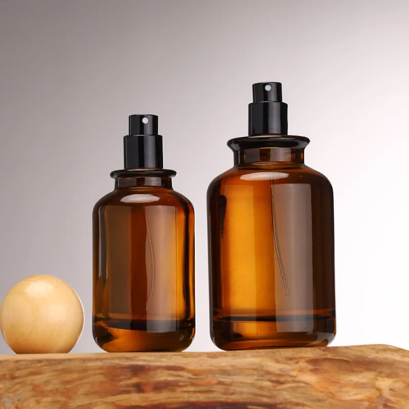 10pcs 30ml 50ml 100ml Brown Glass Perfume Spray Bottles with Wooden Cap | Empty Atomizer Refillable Crimp Neck Containers | Elegant Bayonet Design Reusable Fragrance Bottles for DIY Perfume & Travel Use - 图片 4