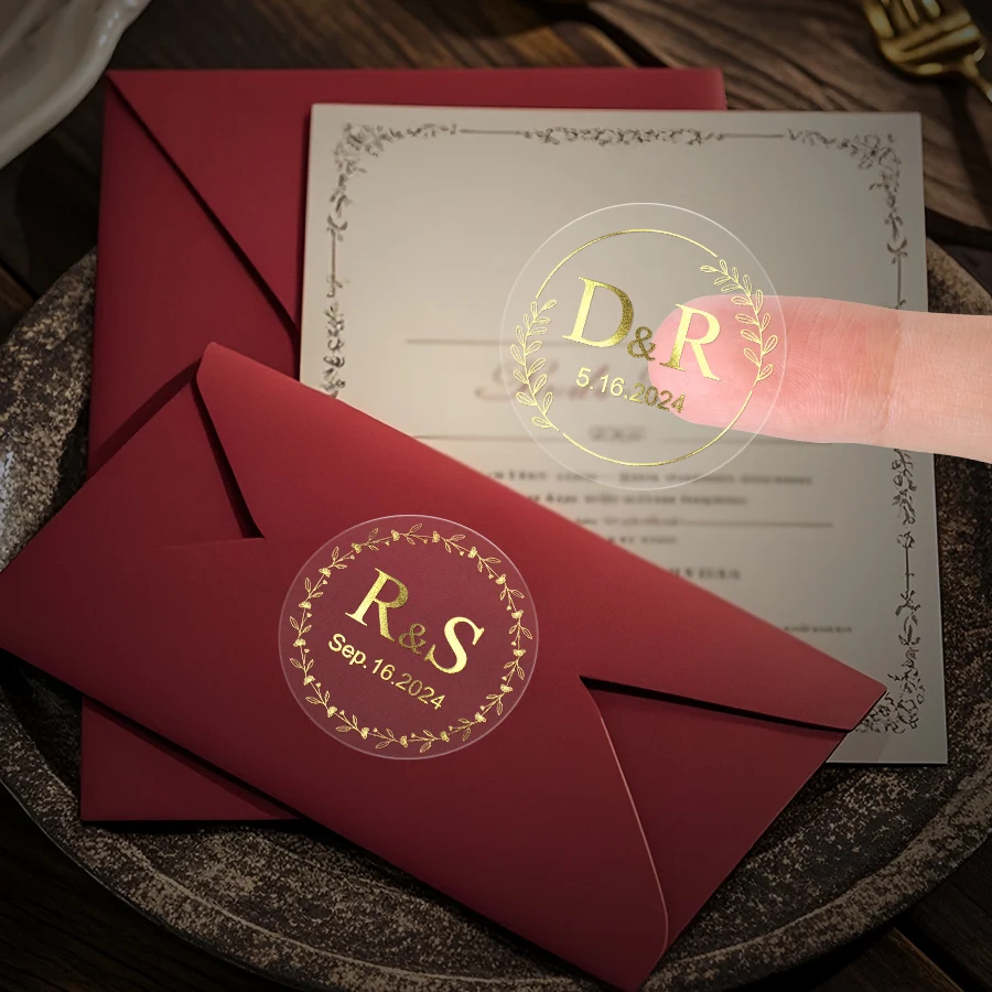 Custom Transparent Gold Foil Round Stickers – 24pcs Personalized Adhesive Labels for Weddings, Gifts, Envelopes, Party Favors, Candle Jars, Treat Boxes, Cookie Bags & Event Packaging