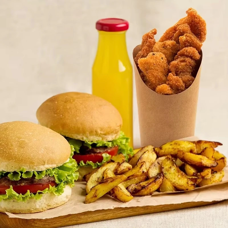 Disposable Greaseproof French Fries Cups, Hamburger & Sandwich Paper Containers, Kitchen Snack Cups, Cowhide Skewer Holders, Ice Cream Paper Cups, Fast Food Takeout Packaging, Party Catering Supplies - 图片 6