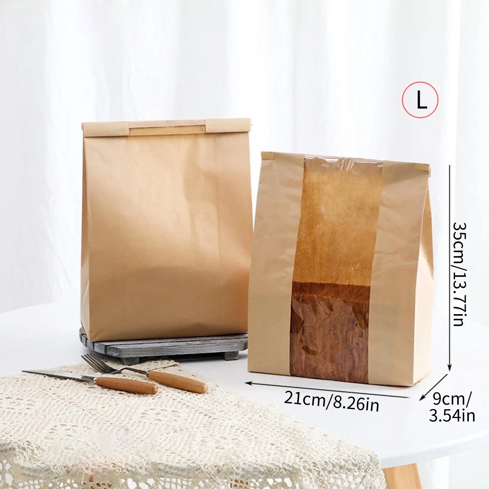 50 Pieces Large Kraft Paper Bread Bags with Transparent Window for Baked Goods, Portable and Foldable Food Storage Bags, Ideal for Homemade Bread, Bagels, Croissants, Snacks, Party, Picnic, S/M/L 6