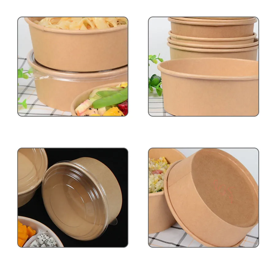 20Pcs Disposable Kraft Paper Bowls with Lids, Eco-Friendly Takeaway Salad Containers, Leak-Proof Lunch Box for Soup, Rice, Noodles, Snacks, Fruit, Desserts, Fast Food Packaging for Parties & Catering - 图片 4