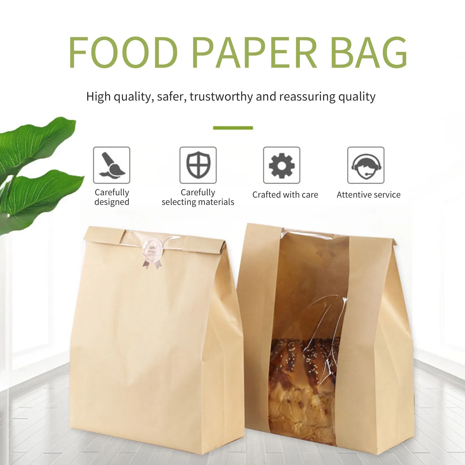 50 Pieces Large Kraft Paper Bread Bags with Transparent Window for Baked Goods, Portable and Foldable Food Storage Bags, Ideal for Homemade Bread, Bagels, Croissants, Snacks, Party, Picnic, S/M/L - 图片 3