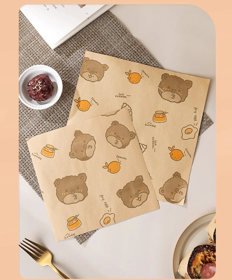 50PCS Oil-Proof Wax Paper Wrapping Sheets 18×18cm / 22×22cm Square Disposable Grease-Resistant Sandwich Burger Bread Fries Wrap Paper Baking Liner for Breakfast, Chicken Roll, Gift, or Craft Use 5