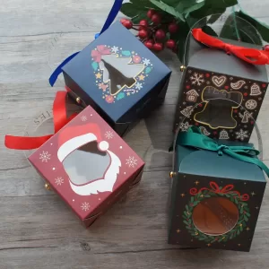 12PCS Christmas Paper Gift Boxes with Window and Handle, Festive Candy, Soap, Candle, Cookie or Small Gift Packaging, Holiday Party Favors, Decorative Seasonal Boxes, Factory Direct Supply