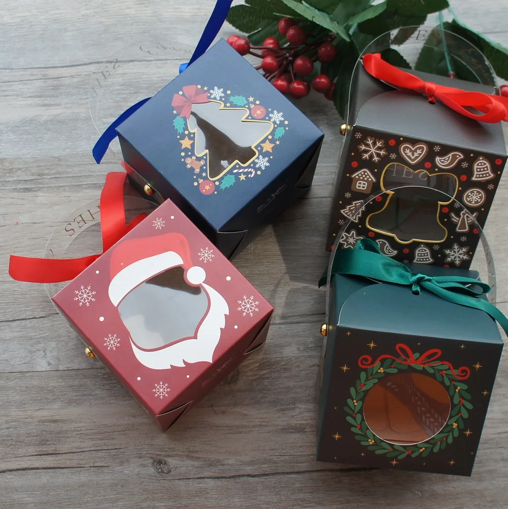 12PCS Christmas Paper Gift Boxes with Window and Handle, Festive Candy, Soap, Candle, Cookie or Small Gift Packaging, Holiday Party Favors, Decorative Seasonal Boxes, Factory Direct Supply