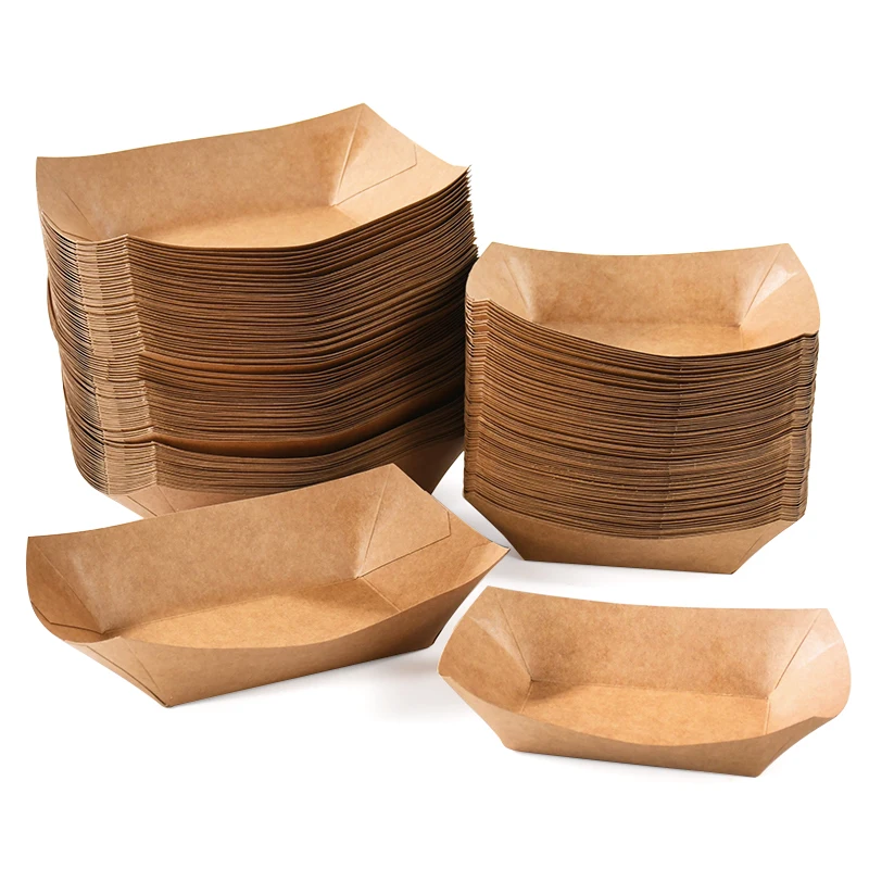 5/10 Pack Brown Kraft Paper Food Trays Disposable Snack Boats for Wedding Parties BBQs French Fries Nachos Hot Dogs Candy Catering Food Serving Containers 6