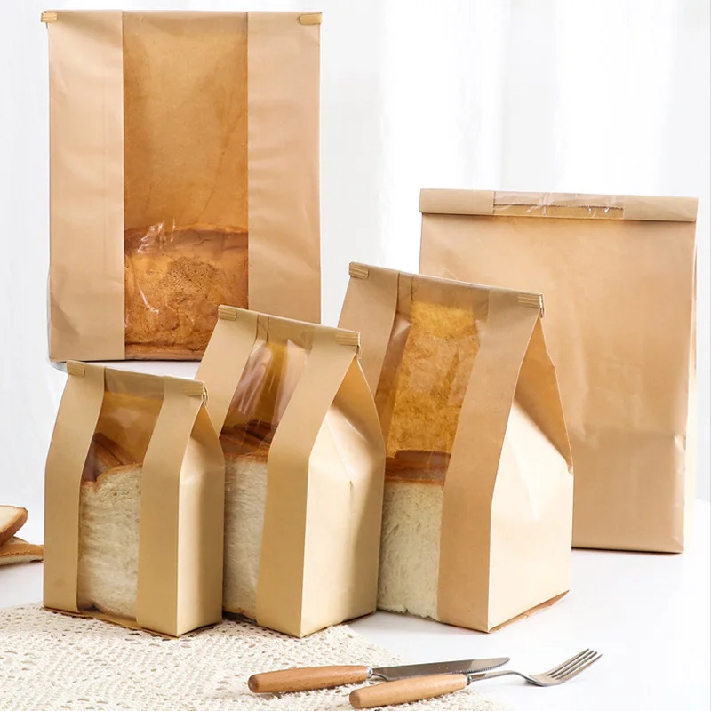 500PCS Kraft Paper Bread Loaf Bags with Clear Window and Tin Tie Closure, Extra Large Brown Bakery Packaging Bags for Coffee, Cookies, Pastries, Granola, Candy, Popcorn, Sandwiches and Gift Treats 1