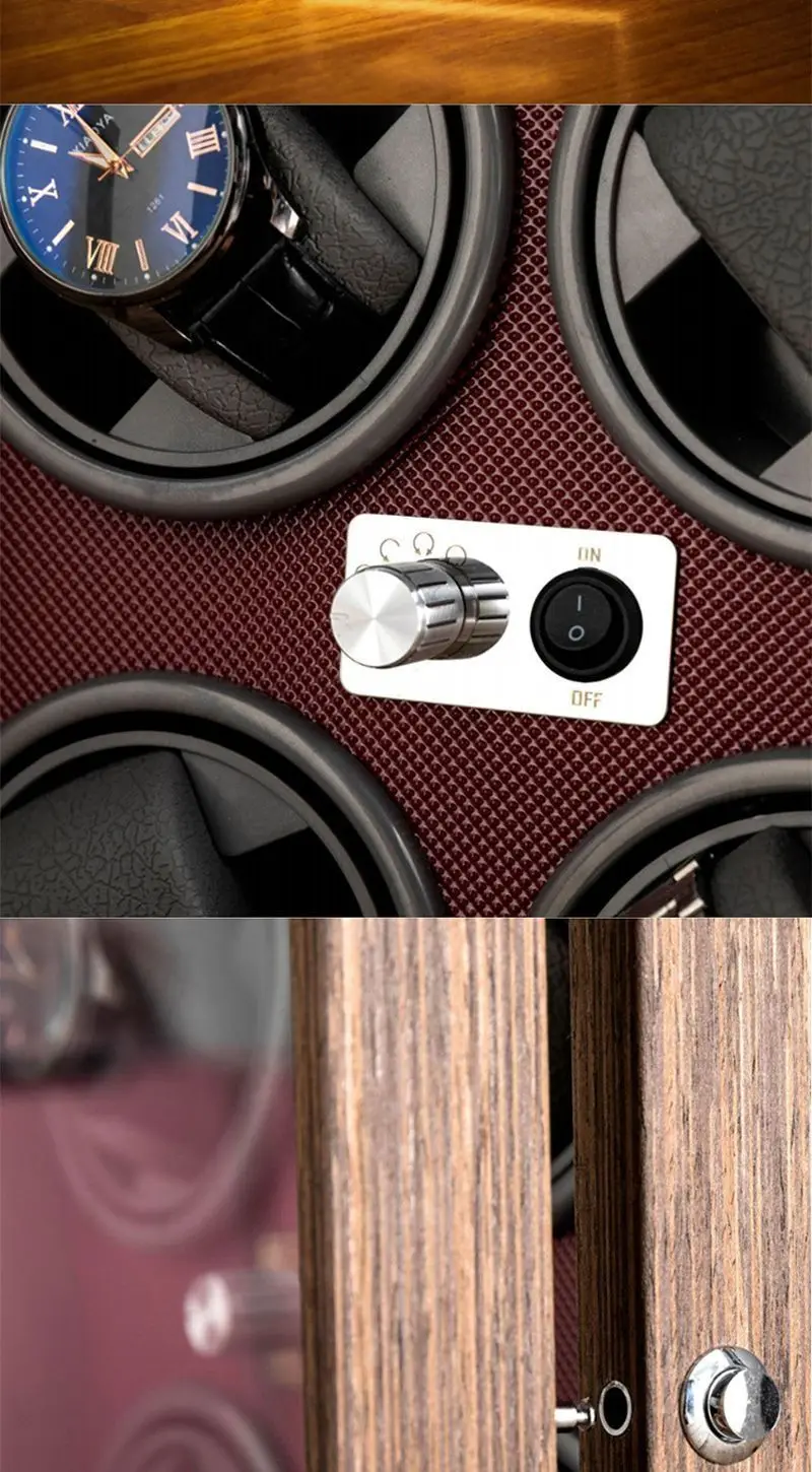 Luxury Automatic Watch Winder – Wooden Retro Organizer with Silent Motor and Anti-Magnetic Design, High-Density Pine & Leather Construction, Multiple Slots with USB Power, LED Light, 5 Rotation Modes 3