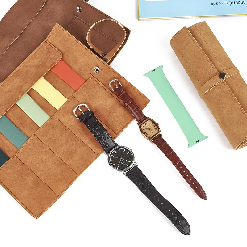 Travel Watch Organizer | 5-Slot Full Grain Leather Watch Band Roll Organizer, Handmade Portable Travel Case with Zipper Closure, Elegant Storage Box for Wristwatch Straps, Jewelry and Accessories, Easy Carry for Watch Lovers - 图片 3