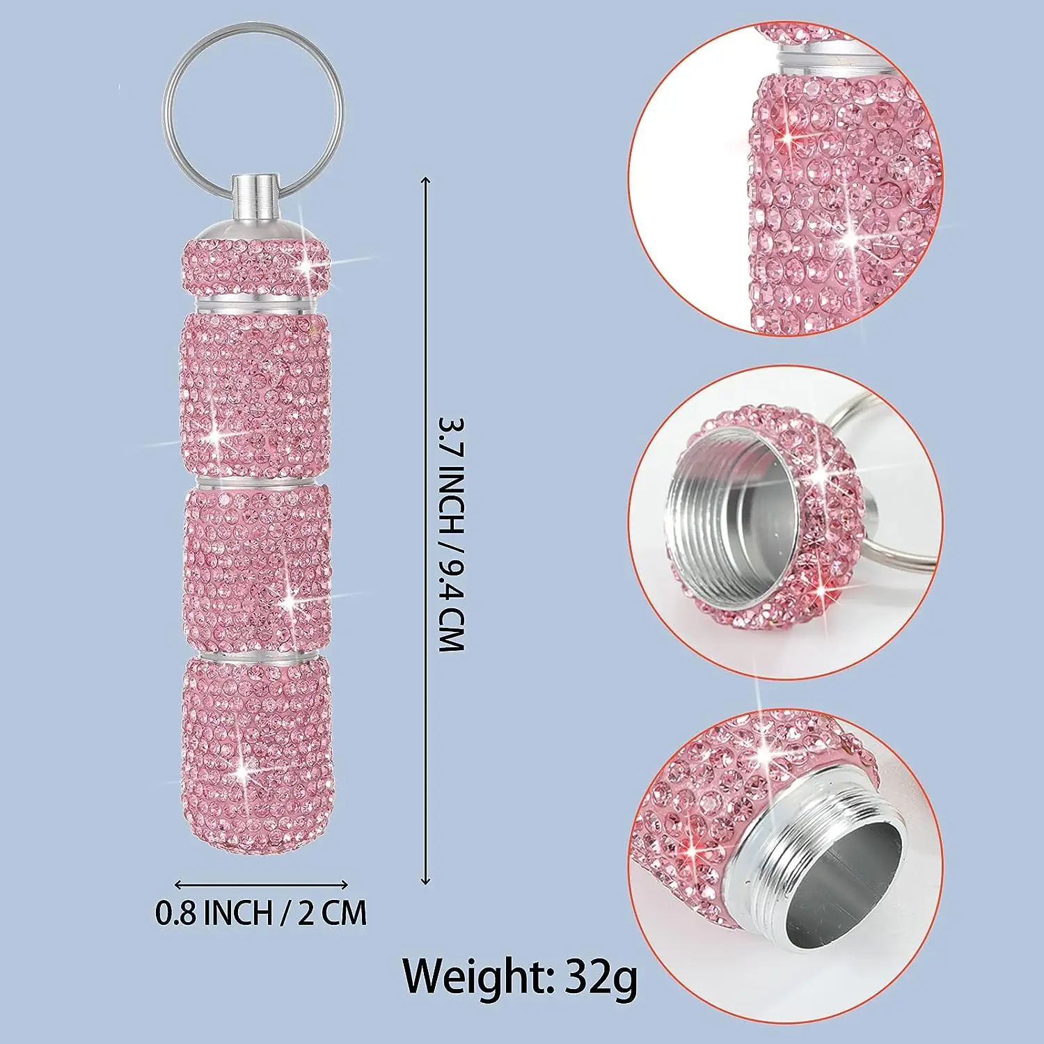 Bling Rhinestone Pill Case, Portable Waterproof Travel Pill Holder with Keychain, Small Pill Organizer Box for Purse or Pocket, Cute Crystal Pill Storage Container for Vitamins or Medication 2
