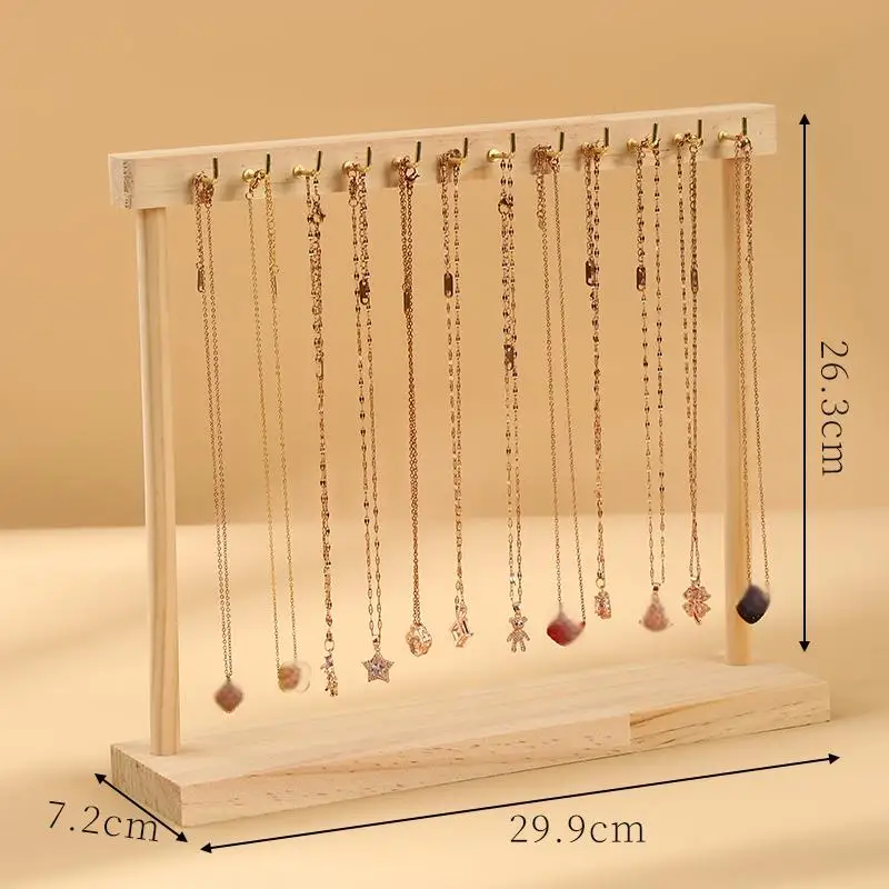 Wooden Jewelry Organizer Display Stand for Necklace, Earrings, and Bracelets – Countertop Chain Hanging Rack Jewelry Storage Display Prop with Velvet Finish for Boutique, Shop, Home Showcase - 图片 10