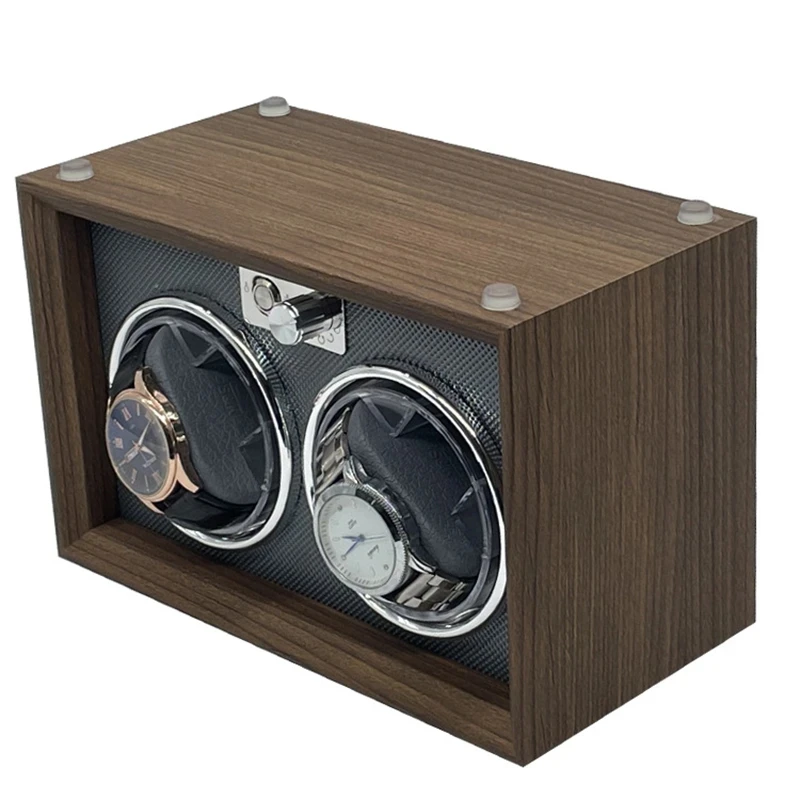 Luxury Wooden Automatic Watch Winder Box for 2 Watches with Silent Motor, Multiple Rotation Modes, LED Light, USB & DC Power Supply, Secure Packaging and Jewelry Display Storage Case 3