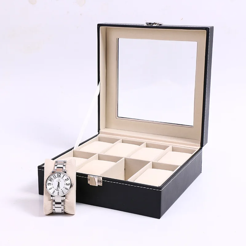 Premium PU Leather Watch Display Box with Glass Lid, Multi-Slot Organizer for 2/3/4/5/6/8/10/12/20 Watches, Elegant Jewelry Storage Case for Men and Women, Sophisticated Collector and Travel Organizer - 图片 8