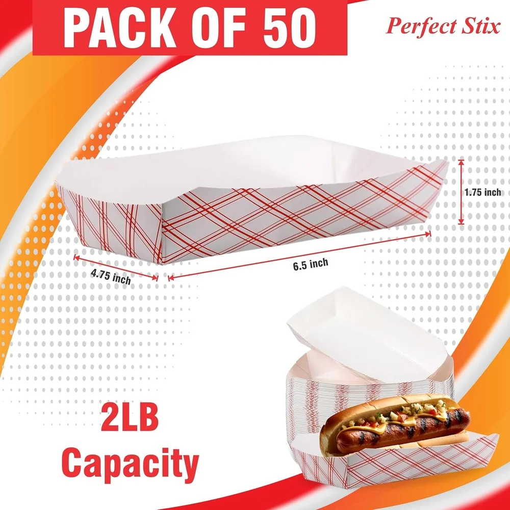50 Pack 7-Inch Disposable Paper Hot Dog Trays Grease-Resistant Food Boats for Sausages Brats Food Trucks Concession Stands Cafeterias and Home Use 2