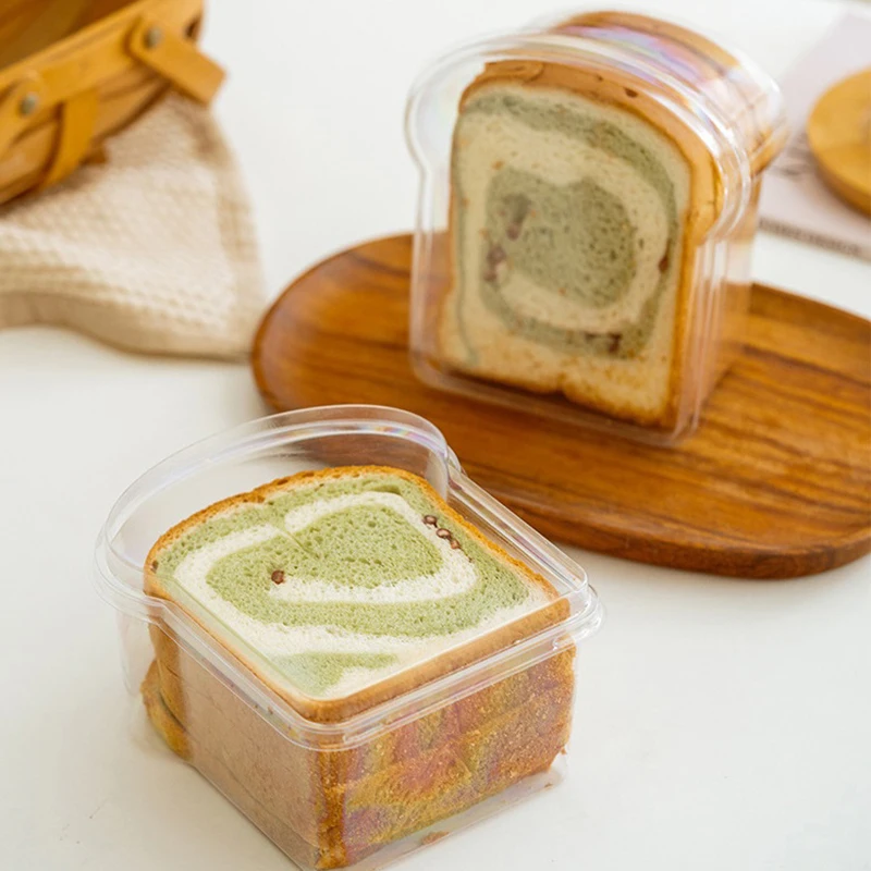 10PCS Clear Sandwich and Toast Bread Packaging Boxes with Lids Oilproof PET Take Out Burger Pastry Trays Recyclable Bakery Cake Holders with Optional Stickers for Party Gift Picnic Food Storage 10