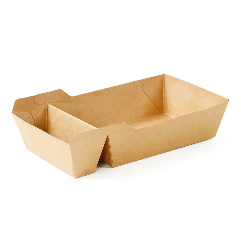 50pcs Disposable Kraft Paper Food Serving Trays with Dual Compartments, Eco Friendly Snack Boxes for French Fries, Chicken, Salad, Nachos, Desserts, Takeout and Party Catering Supplies - 图片 6