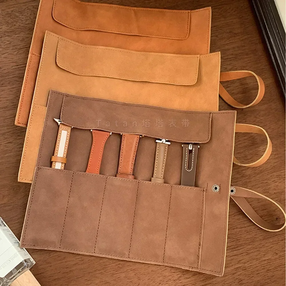 Travel Watch Organizer | Premium Full Grain Leather Watch Band Roll Organizer, 5-Slot Handmade Travel Case for Watch Straps, Portable Storage Box for Watch Lovers, Easy Carry-On Accessory for Watches & Jewelry - 图片 5