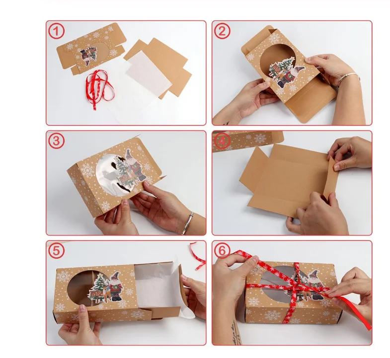 12pcs Christmas Cookie and Doughnut Paper Boxes with Clear Window, Bakery Gift Boxes with Festive Ribbons for Holiday Parties, Treat Packaging, Holiday Cookie Gift Presentation 1