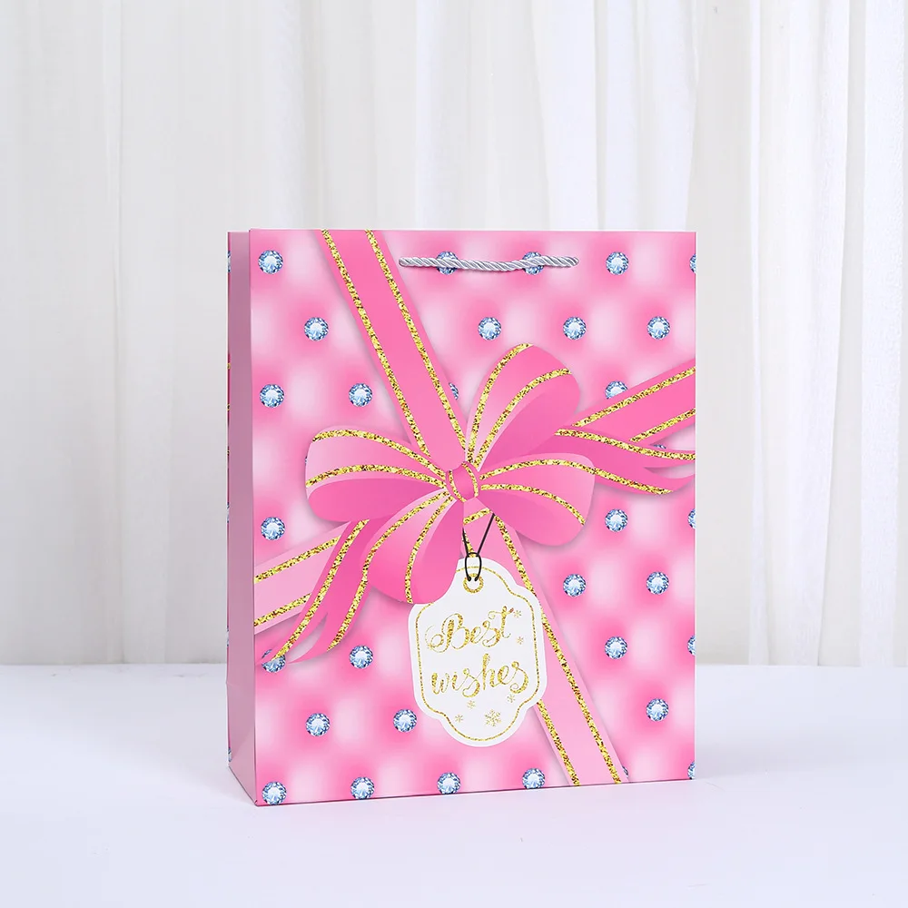 6/10pcs Best Wishes Paper Tote Bags, Elegant Recyclable Gift Packaging Bags with Bow Print, Thick White Card Paper Bags for Birthday Wedding Party Favors Candy Cookies Boutique Retail Wrapping