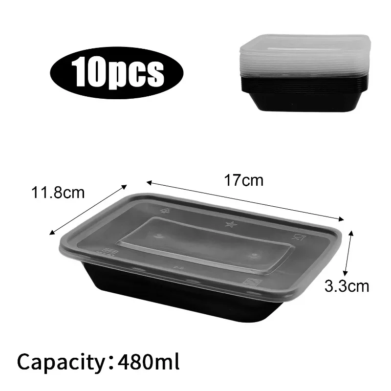 10/20Pcs Disposable Plastic Lunch Box with Lid, Black Food Containers for Fruits, Vegetables, Salads, Sandwiches, Meal Prep, Takeout Kitchen Storage Bento Box Microwave Safe 7