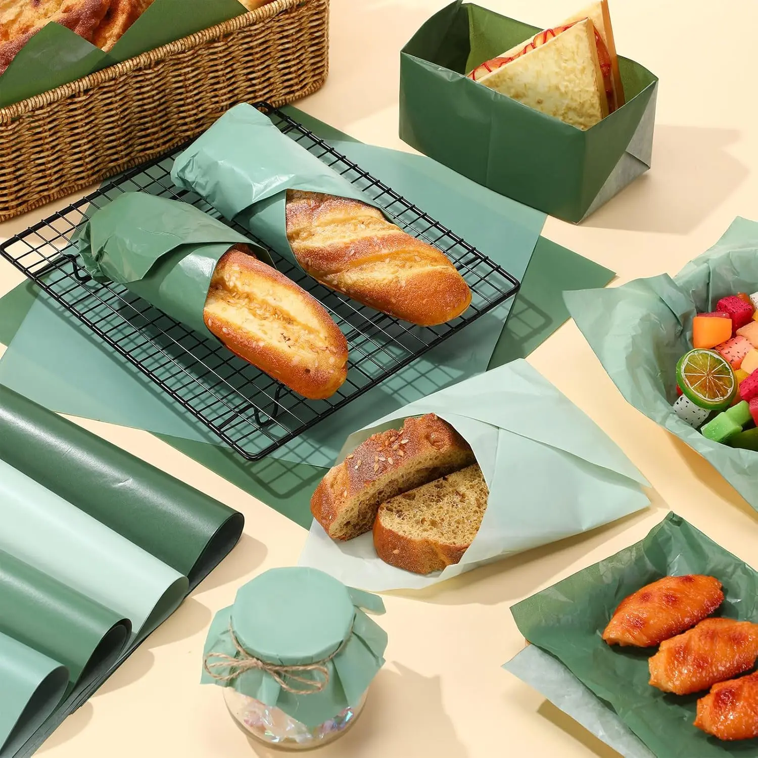 400 Sheets Sage Green Wax Paper – Gradient Green Greaseproof Deli Wrapping Sheets, Oil-Proof Waterproof Food Wrap for Sandwiches, Burgers, Cookies, Bread, Party Baking 11.8x11.8 Inch - 图片 4