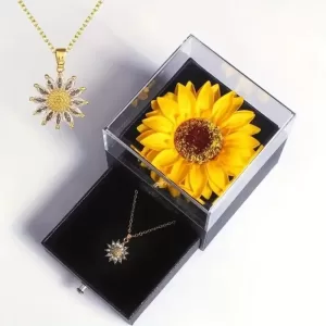Stainless Steel Sunflower Necklace with Gift Box | Cubic Zirconia “I Love You Sunshine” Jewelry Packaging Box for Birthday Wedding Proposal Romantic Gift Presentation