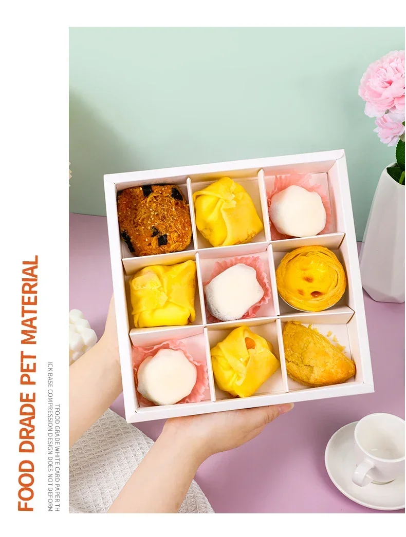 Why 87+ Bakeries Chose This: 10pcs Dessert Grid Boxes with 92% Transparency PET Lids – Foldable 6/9 Holes System Saves $2,400/Year in Freight Costs 12