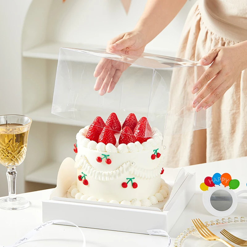 5/10 Pcs Square Transparent Cake Box 4/6 Inch – Clear PVC and White Cardboard Dessert Container for Birthday, Wedding, Christmas, DIY Cakes, Pastry Packaging, Party Treat Storage, Snack & Sushi Organizer 4