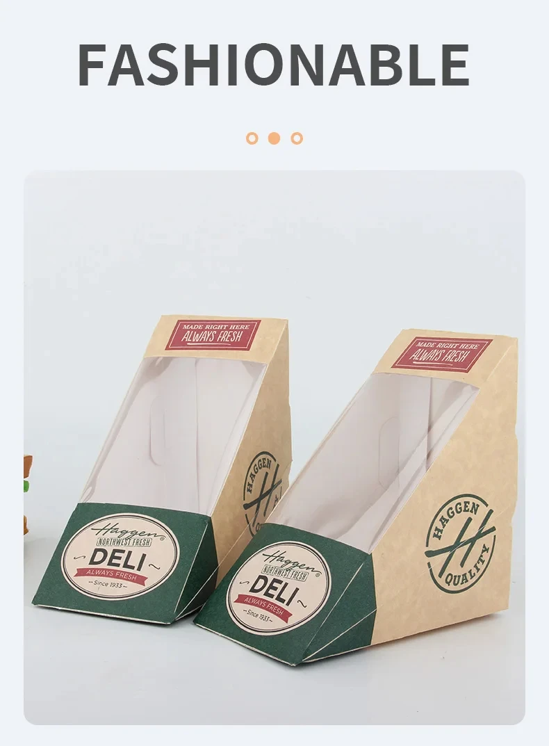 Wedge-Shaped Sandwich Boxes with Window, Eco-Friendly Kraft Paper Takeaway Containers for Bakery, Restaurant, Café, Bistro, Stackable, Leak-Proof, Oil-Resistant, Factory Direct Supply 5