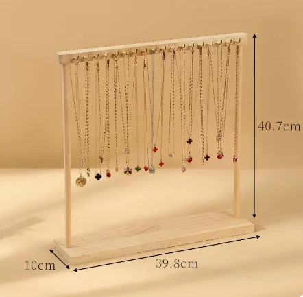 Wooden Jewelry Organizer Display Stand for Necklace, Earrings, and Bracelets – Countertop Chain Hanging Rack Jewelry Storage Display Prop with Velvet Finish for Boutique, Shop, Home Showcase - 图片 7