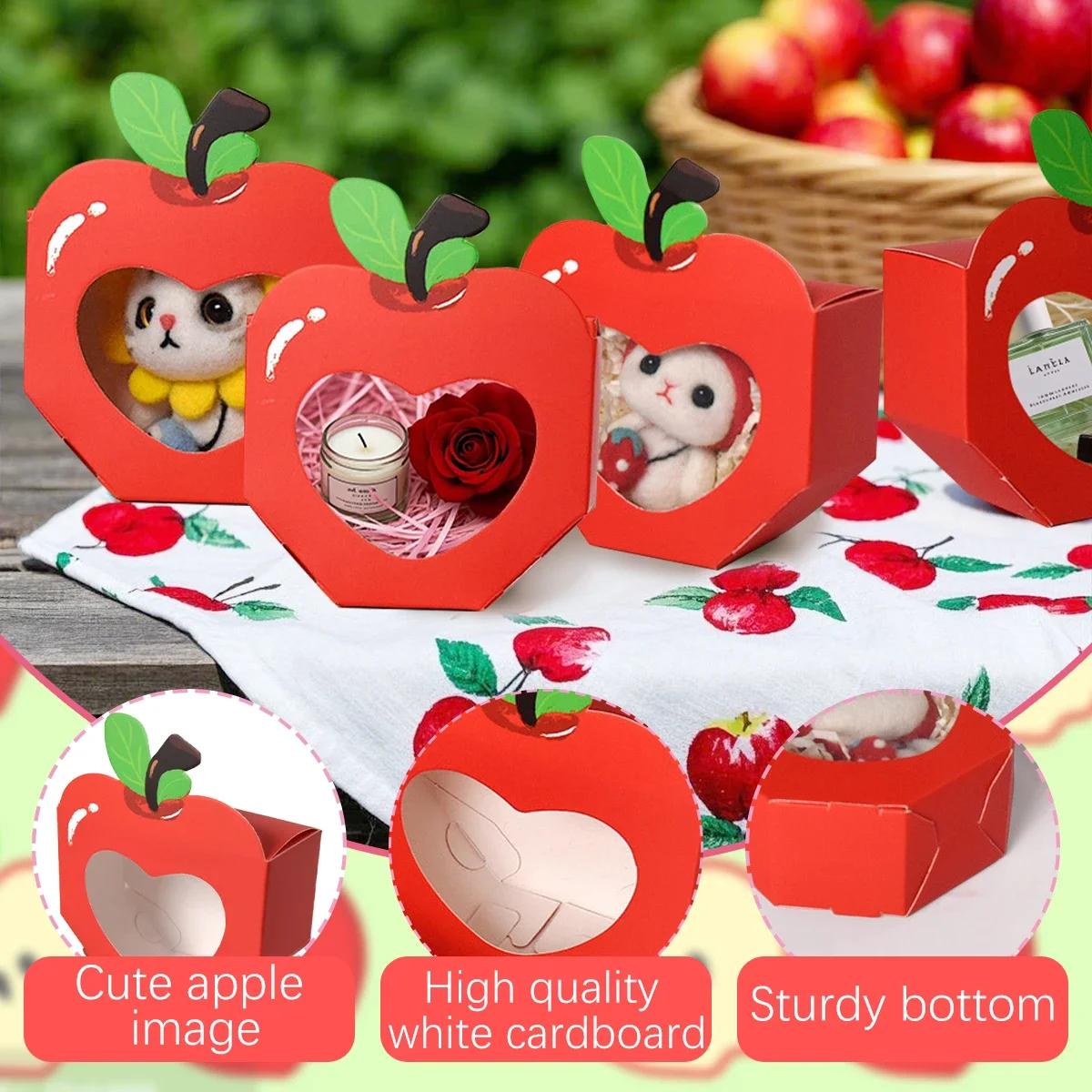 10/20Pcs Red Paper Candy Boxes with Heart & Apple Windows, Mini Gift Packaging for Sweets, Cookies, Chocolates, or Snacks – Perfect Favors for School, Wedding, Birthday, Baby Shower, Party Decoration - 图片 5