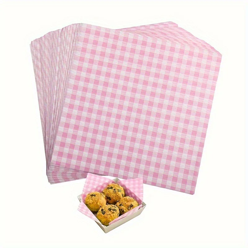 100PCS Pink Grease-Resistant Food Wrapping Paper Sheets 18×18cm Square Coated Oil-Proof Liners for Sandwiches, Pastries, Fried Food, Bread & Desserts – Disposable Baking and Serving Paper for Restaurants and Homes 6