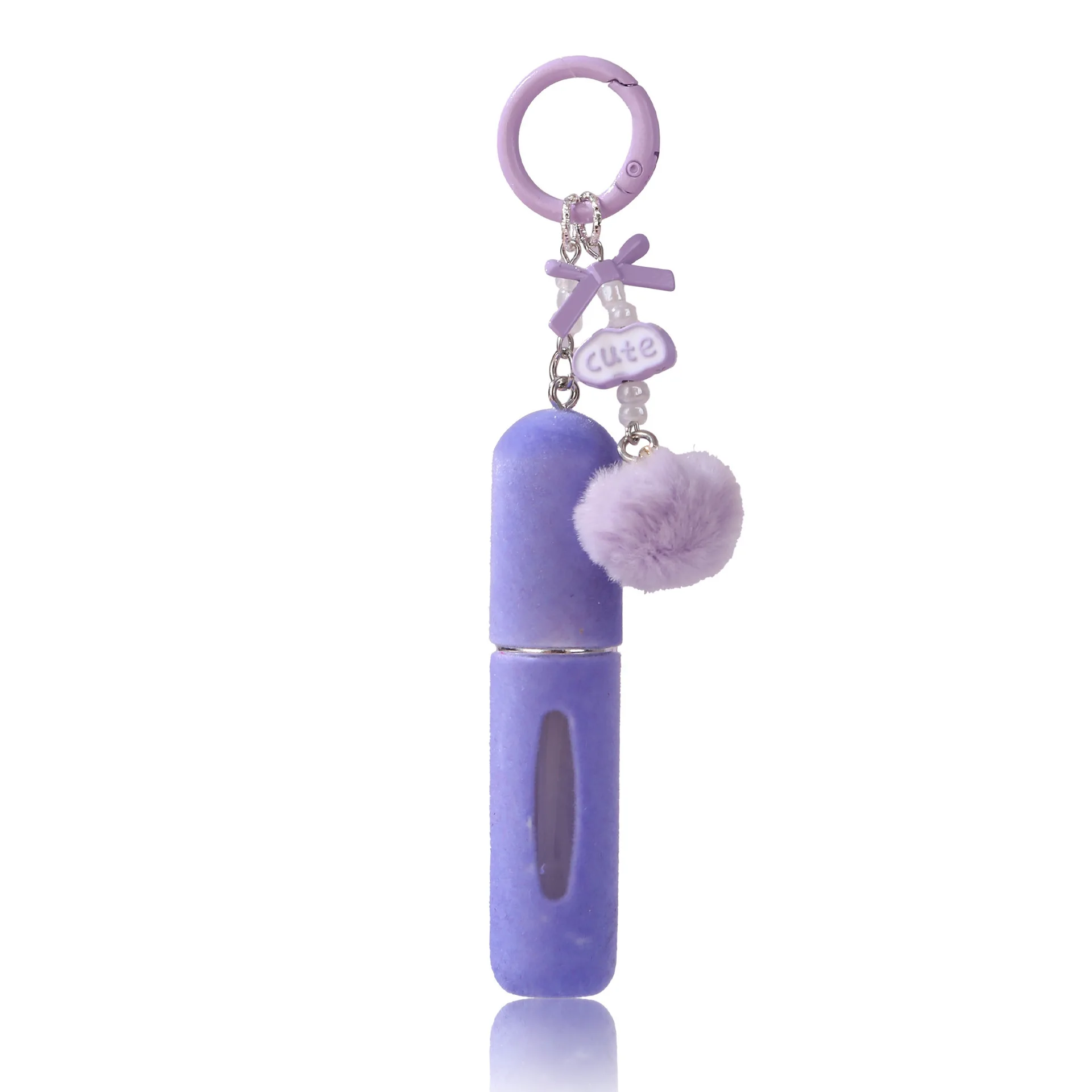 New Plush Hanging J-Piece Refillable Perfume Bottle Keychain 5ml Mini Travel Atomizer with Bottom Filling Charger Design, Cute Portable Cosmetic Sub-Bottling Container for Girls and Gift Use - 图片 9