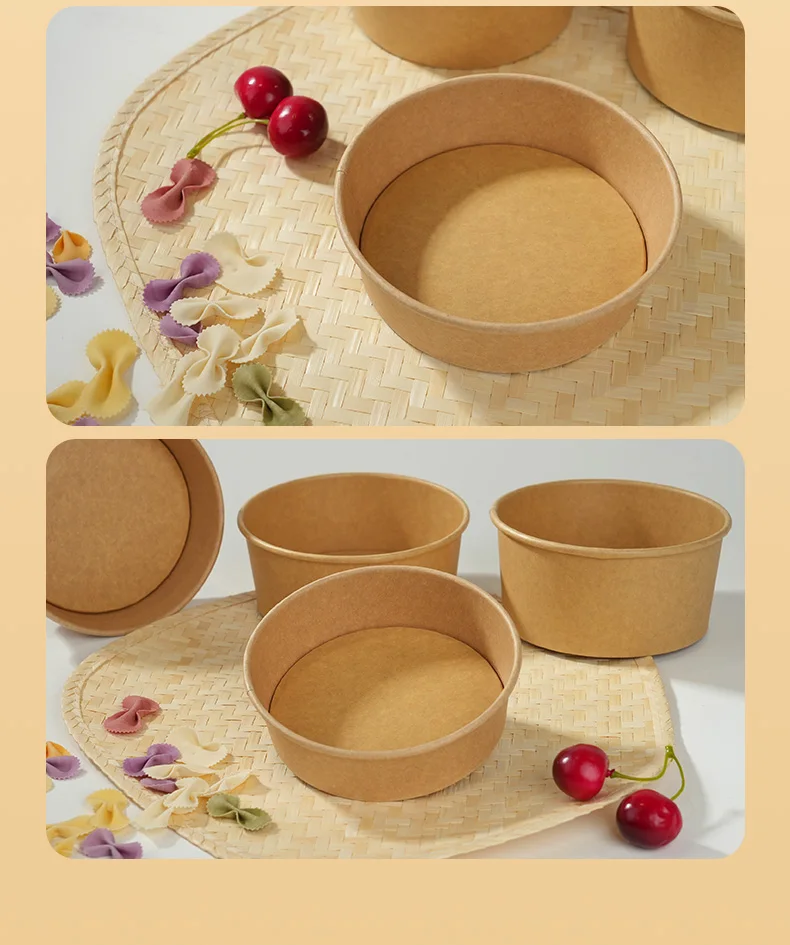 25pcs Kraft Paper Round Bowls Lunch Box Bento Box Food Containers with Lid Disposable Takeaway Soup Salad Noodles Meal Prep Eco-Friendly Food Storage for Picnic Party Travel 7