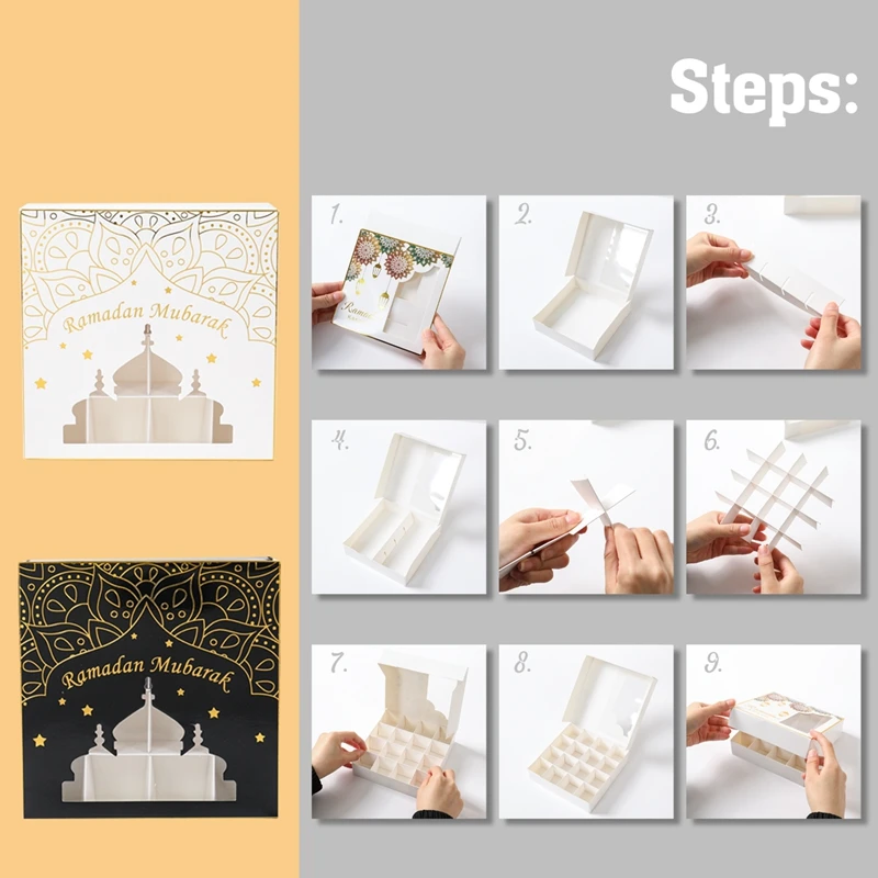 2Pcs Eid Mubarak Cake Boxes with Clear Window, Ramadan Kareem Transparent Candy and Chocolate Packaging Containers, Islamic Muslim Party Supplies for Home Decor, Dessert and Gift Presentation 5