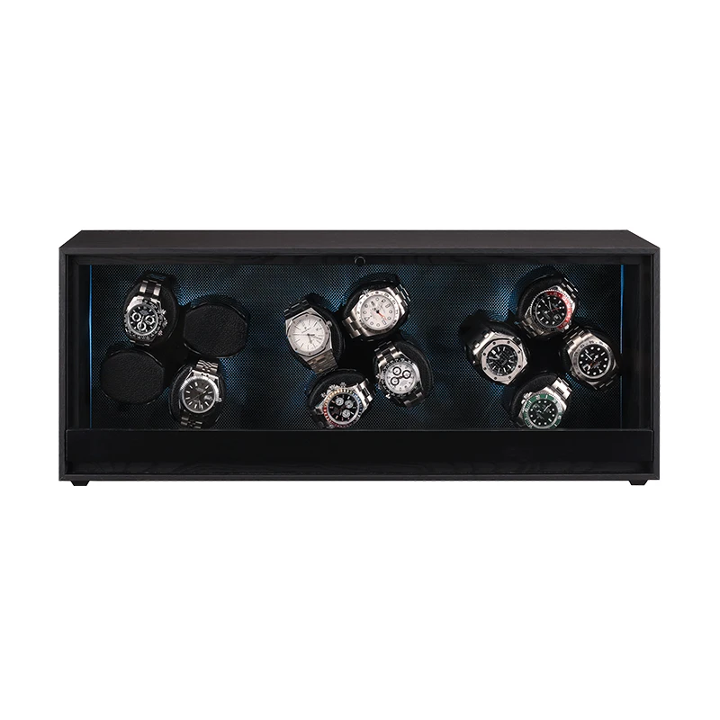 Luxury Automatic Watch Winder Box with 4/8/12 Slots – Black Wood Grain Finish, Ultra-Quiet Mabuchi Motor, Adjustable Rotation Settings, and Built-in RGB Ambient Lighting for Premium Watch Storage - 图片 3