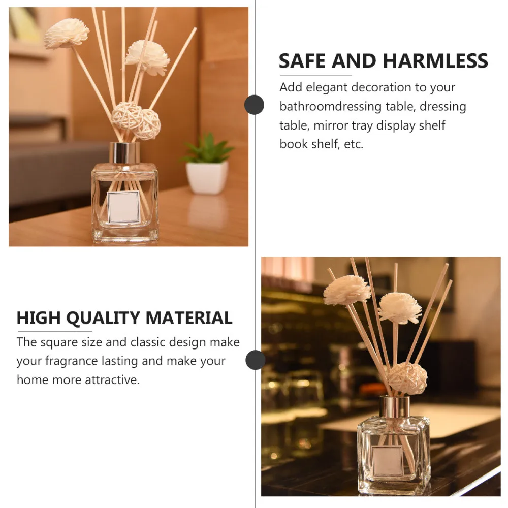 50ml Clear Square Glass Diffuser Bottle for Home & Car Fragrance, Empty Refillable Perfume Dispenser Container for Essential Oils, DIY Reed Diffuser Replacement, Durable Decorative Travel Bottle 2