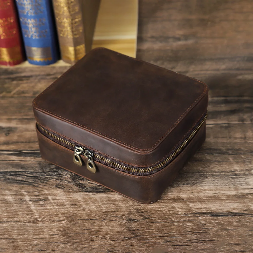 Travel Watch Organizer | Premium Retro Genuine Leather Travel Organizer for Watches, Sunglasses and Jewelry with Soft Velvet Lining, Multi-slot Storage Box, Elegant Gift Case for Men and Women, Portable and Durable Luxury Design 1